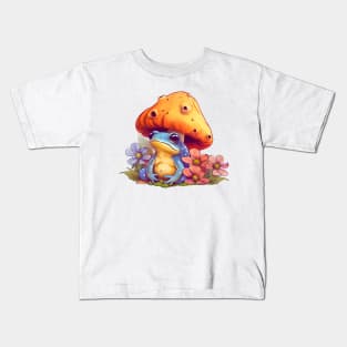 Cute Cottagecore Aesthetic Frog Mushroom Kids T-Shirt